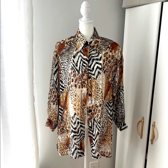 Tops - Animal Print Button-Up Blouse